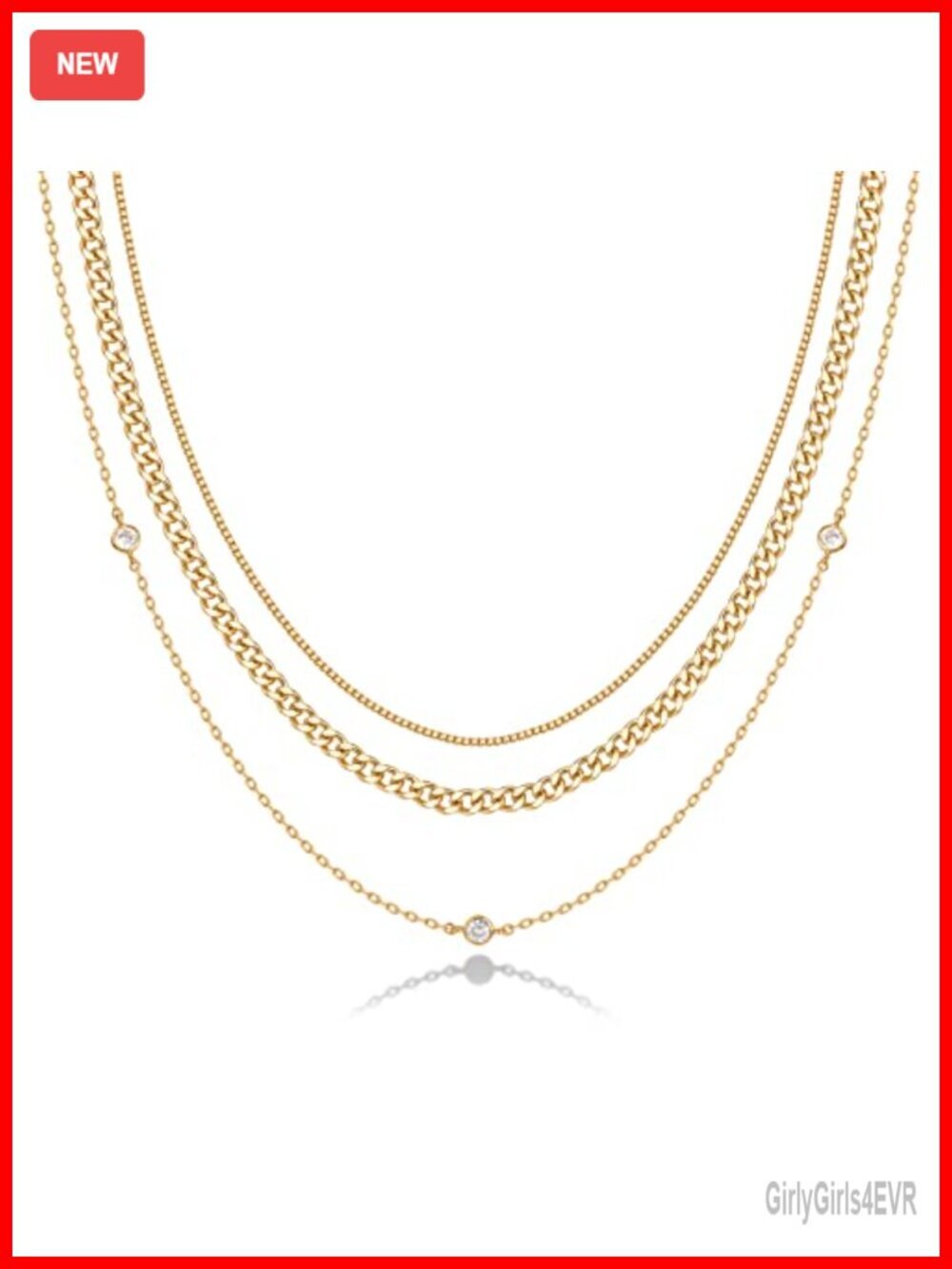 14K Gold Plated Dainty Layering Necklace Set - 3 Chain Layered Necklace